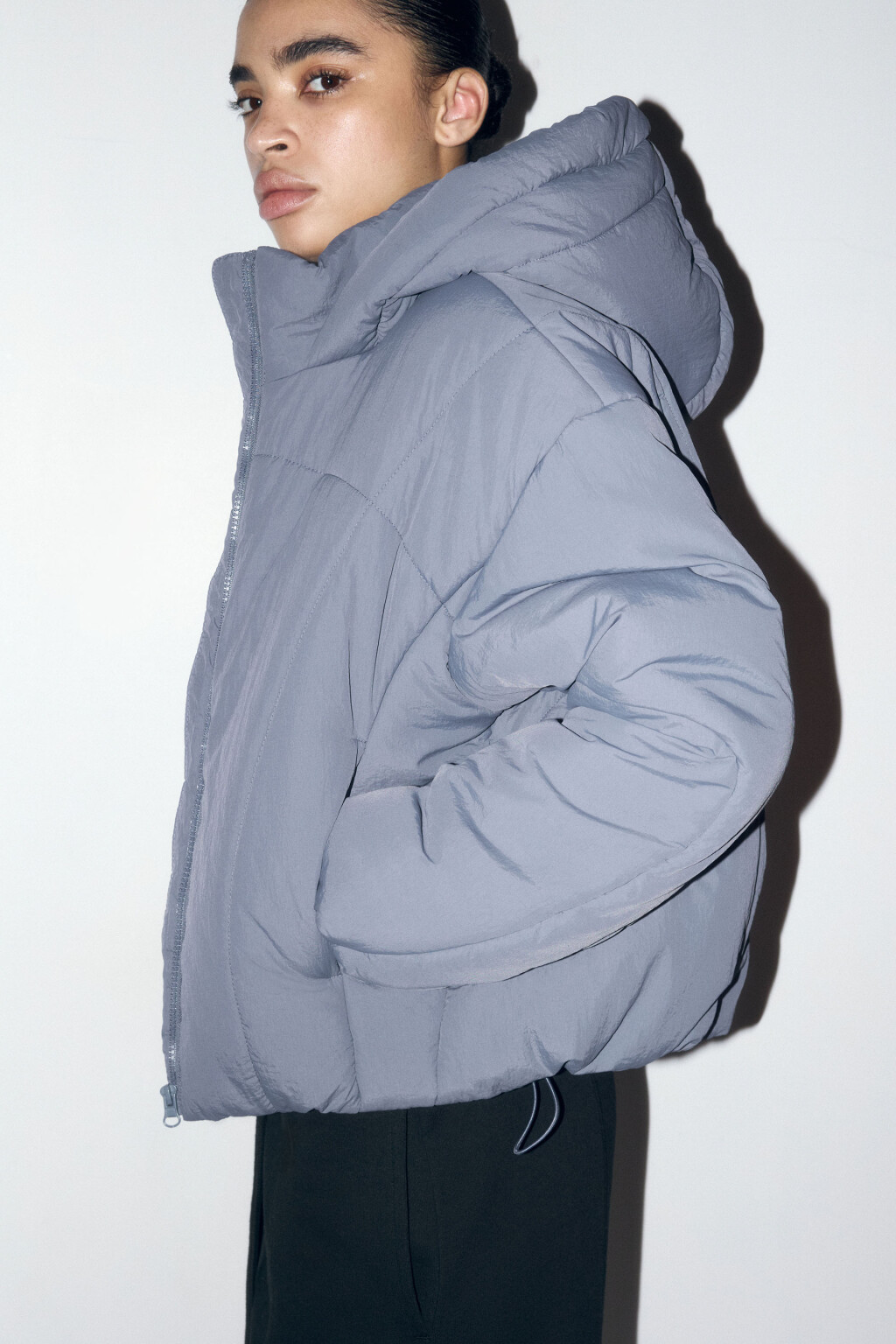 Куртка короткая стеганая с капюшоном - цвет синий - 1