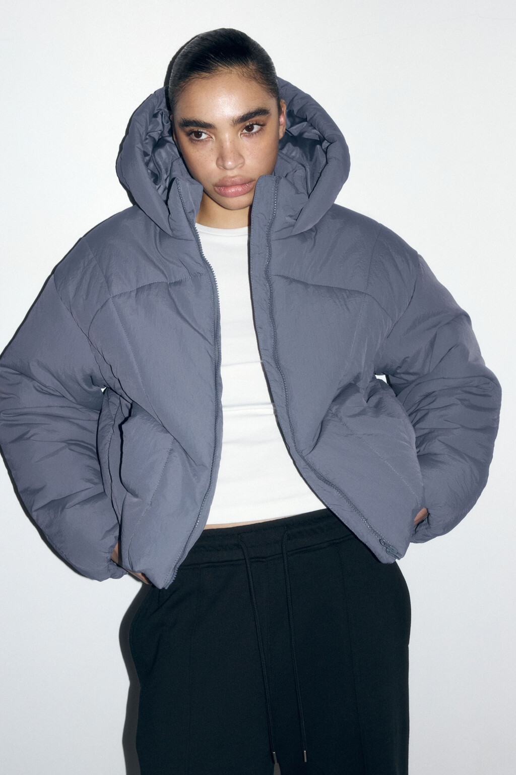 Куртка короткая стеганая с капюшоном - цвет синий - 2