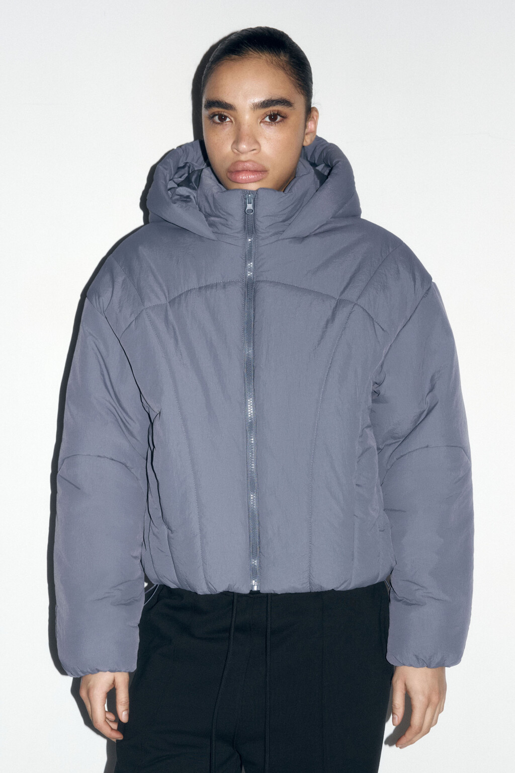 Куртка короткая стеганая с капюшоном - цвет синий - 3