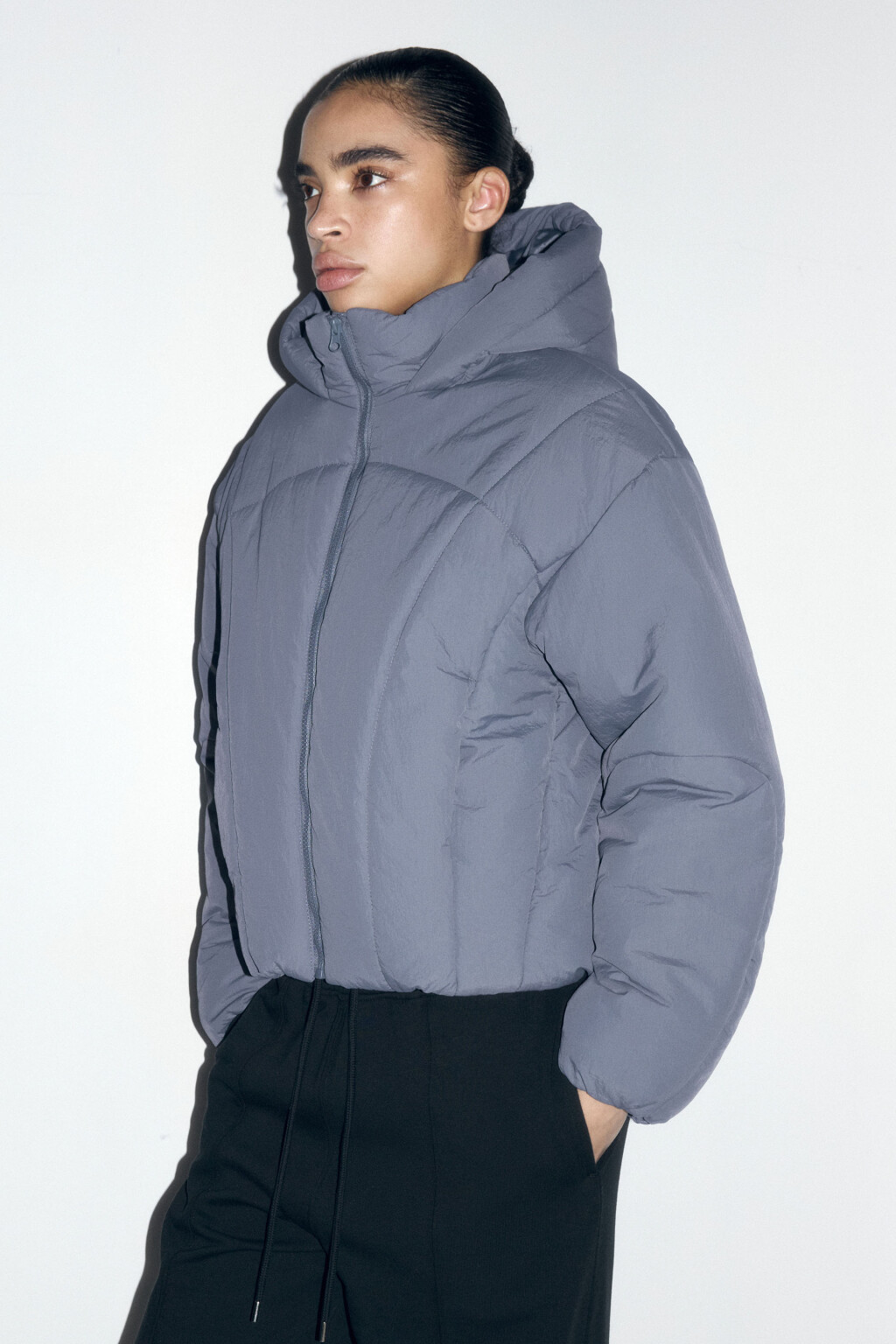 Куртка короткая стеганая с капюшоном - цвет синий - 4