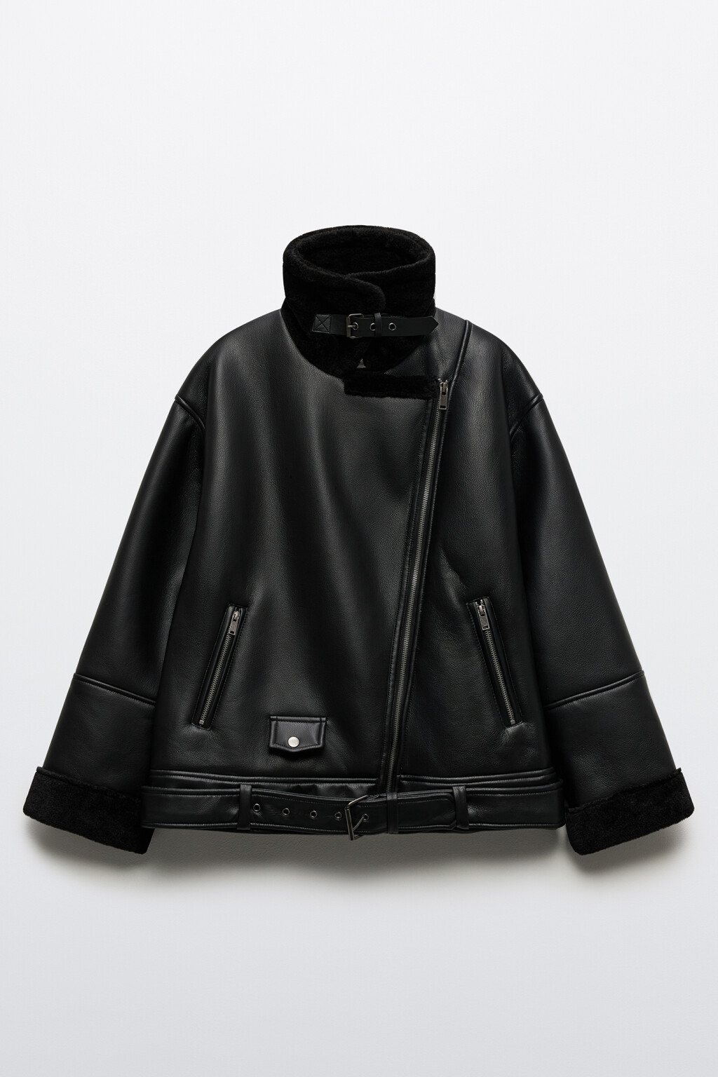 Куртка-дубленка удлиненная с отделкой под мех  - цвет черный - 9