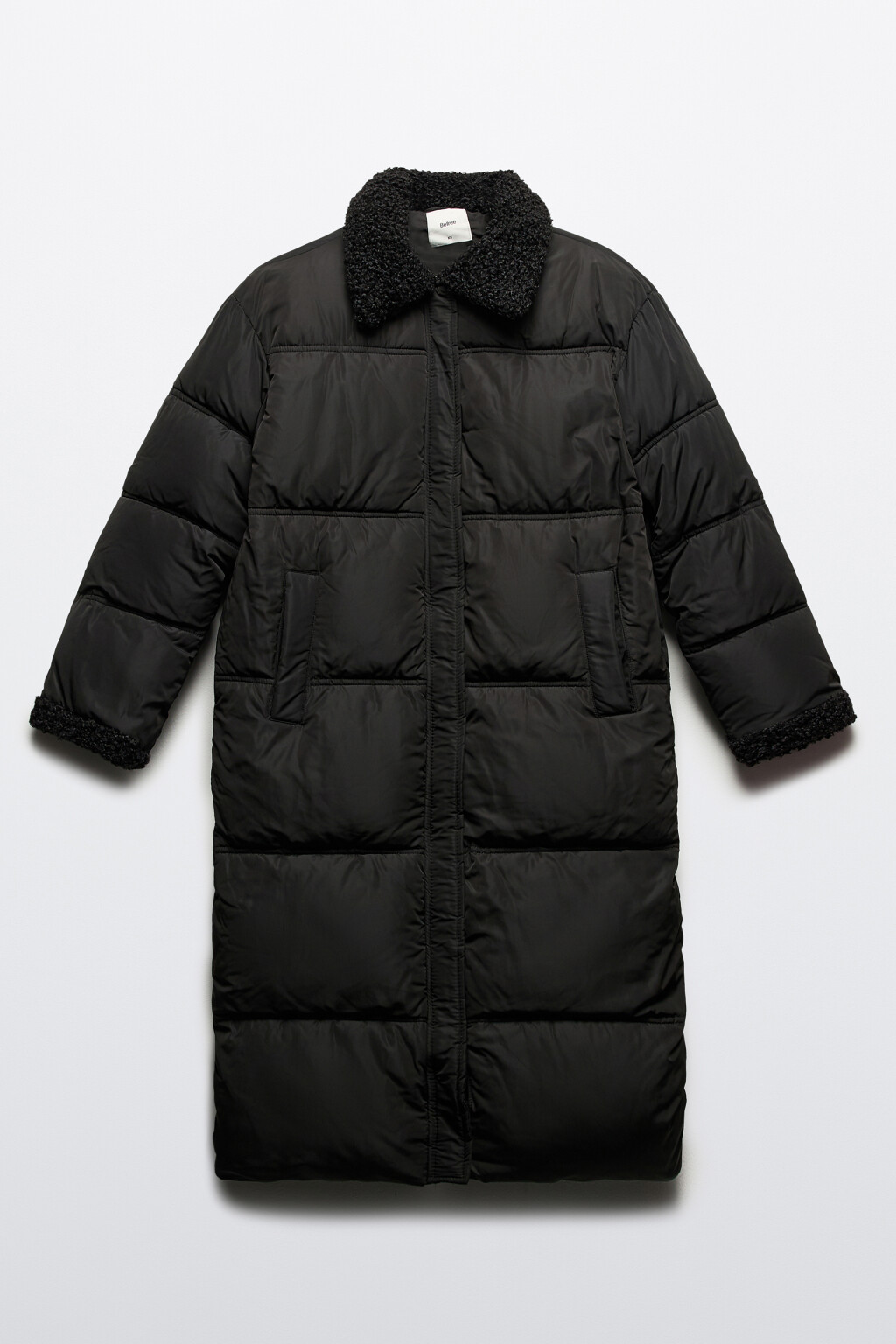 Пальто стеганое с опушкой из искусственного меха - цвет черный - 10