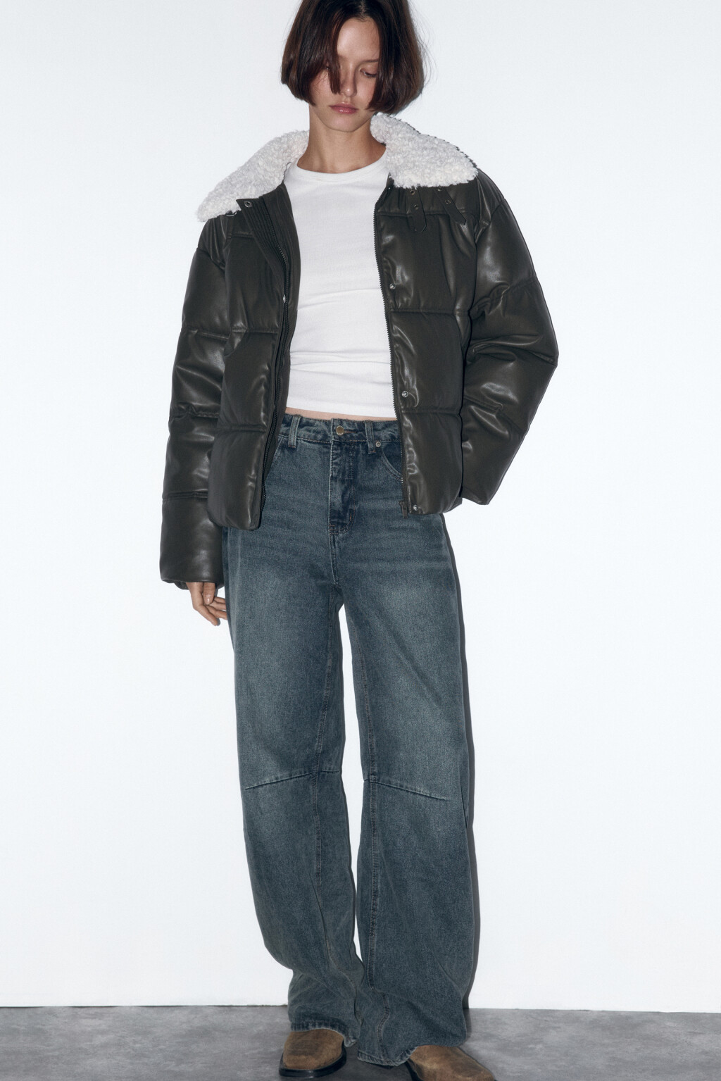 Куртка стеганая с широким воротником - цвет зеленый - 1