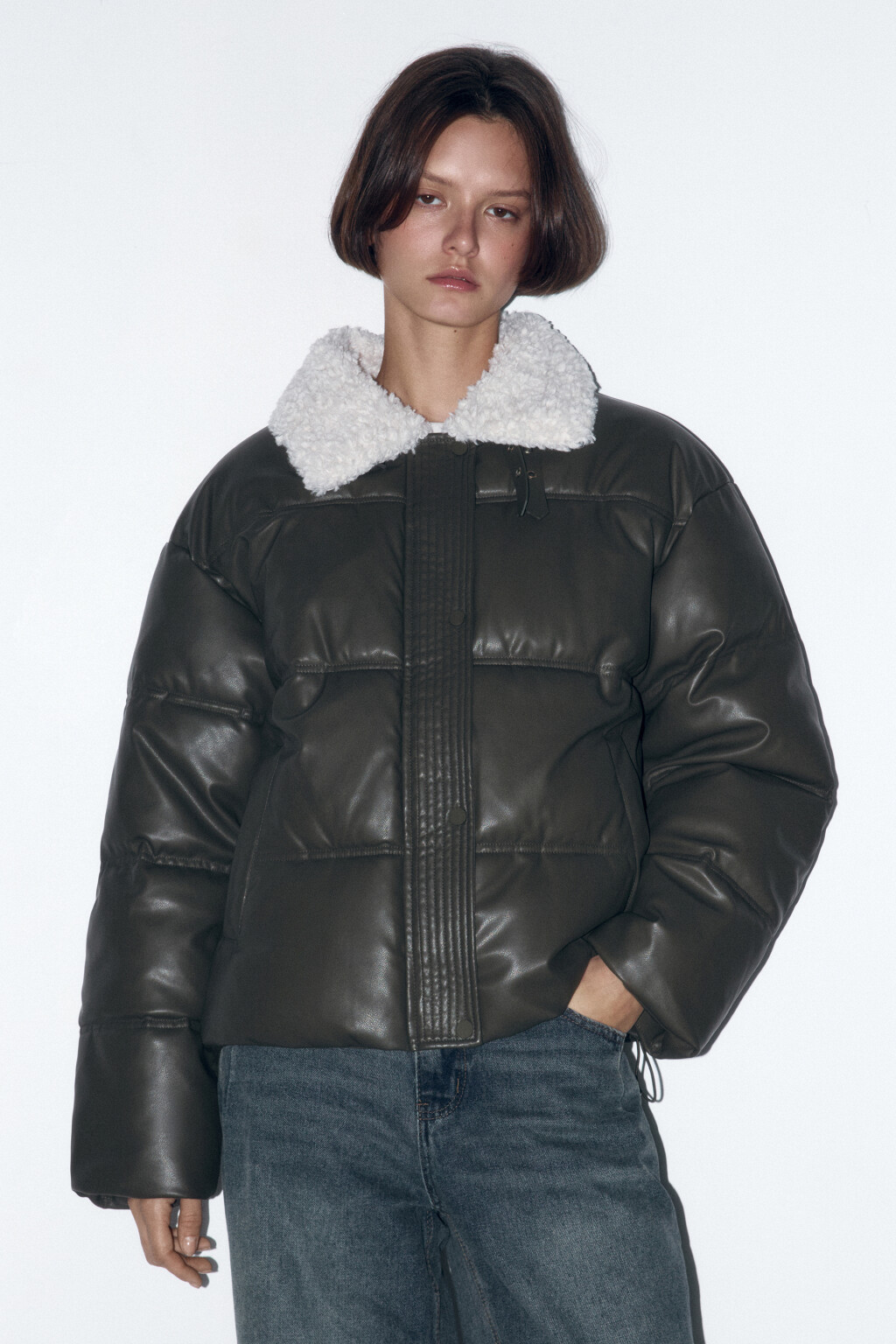 Куртка стеганая с широким воротником - цвет зеленый - 2