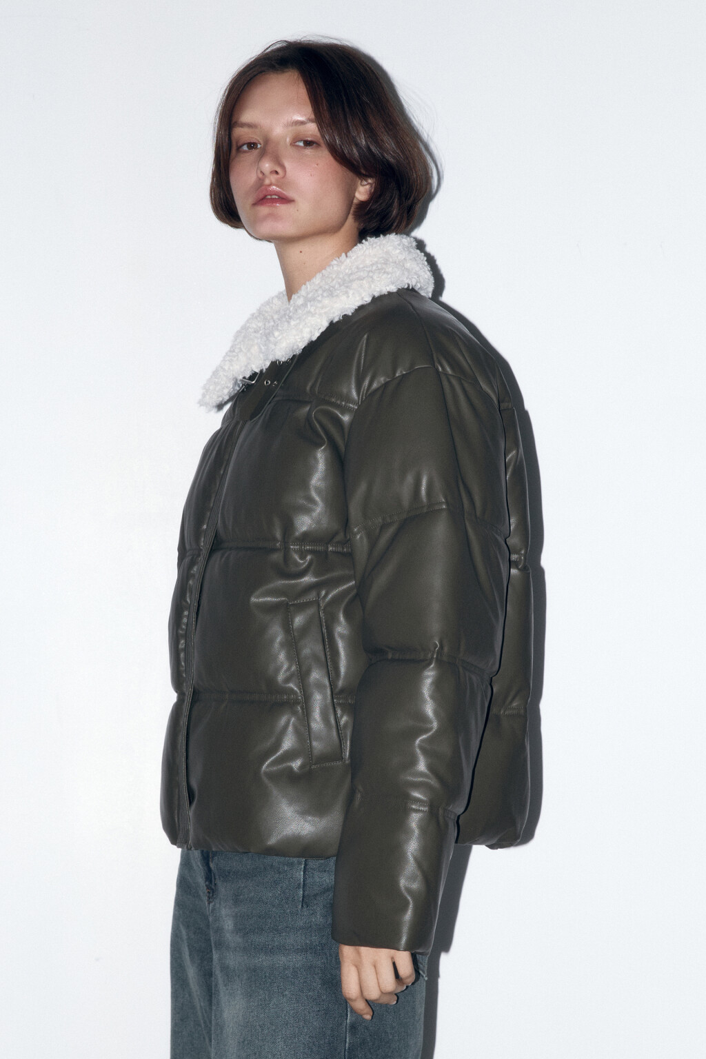 Куртка стеганая с широким воротником - цвет зеленый - 3