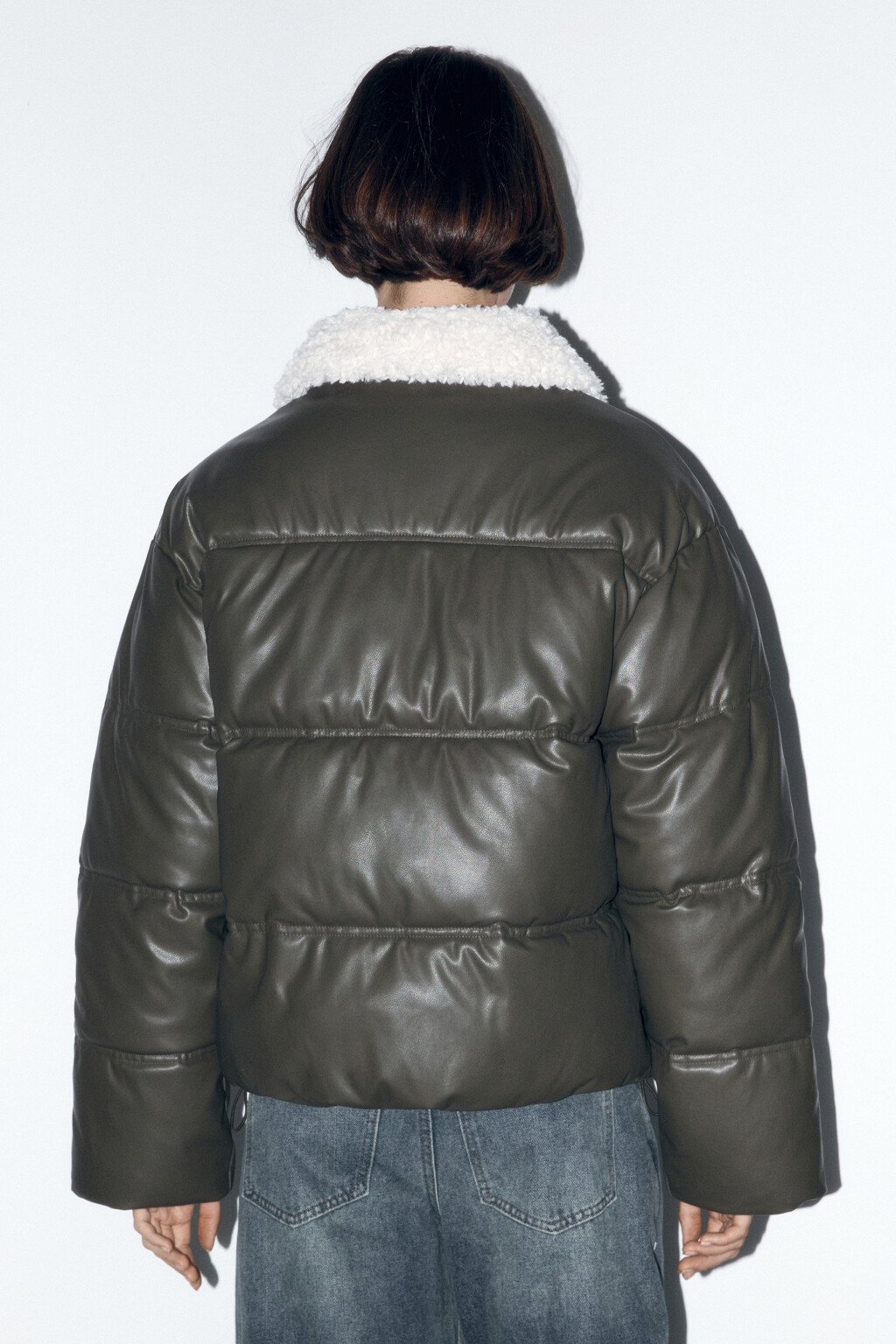 Куртка стеганая с широким воротником - цвет зеленый - 4