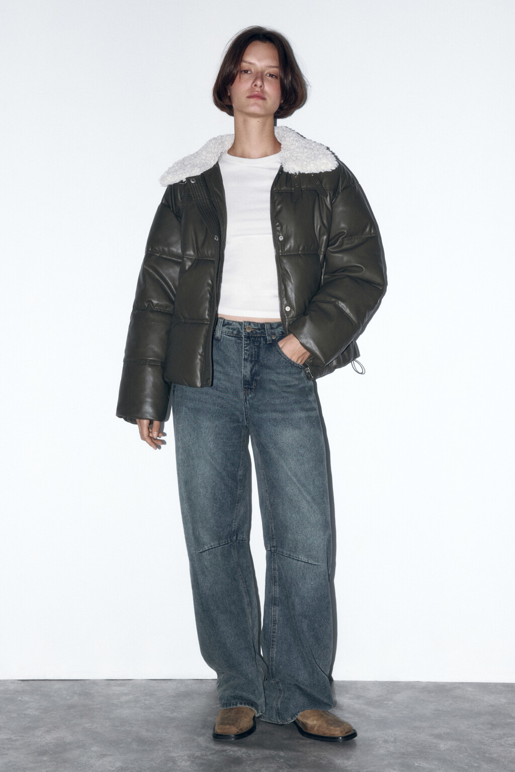 Куртка стеганая с широким воротником - цвет зеленый - 5