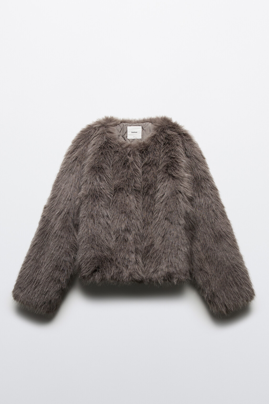 Шуба укороченная из искусственного меха с ворсом - цвет серый - 10