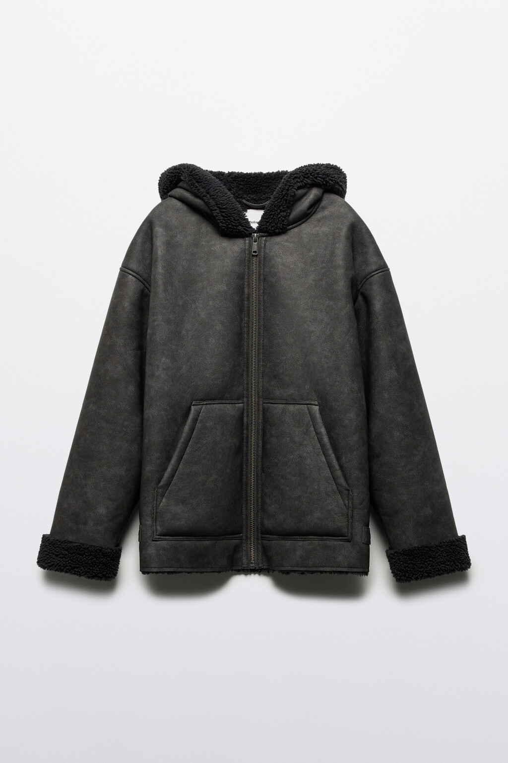 Куртка-дубленка с вареным эффектом и капюшоном - цвет серый - 9