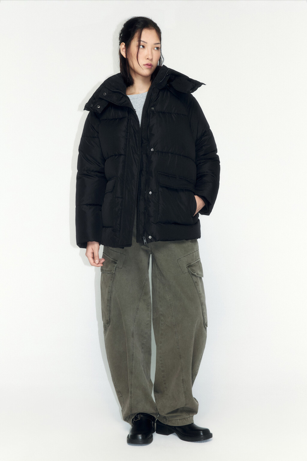 Куртка стеганая с воротником-стойкой и капюшоном - цвет черный - 5