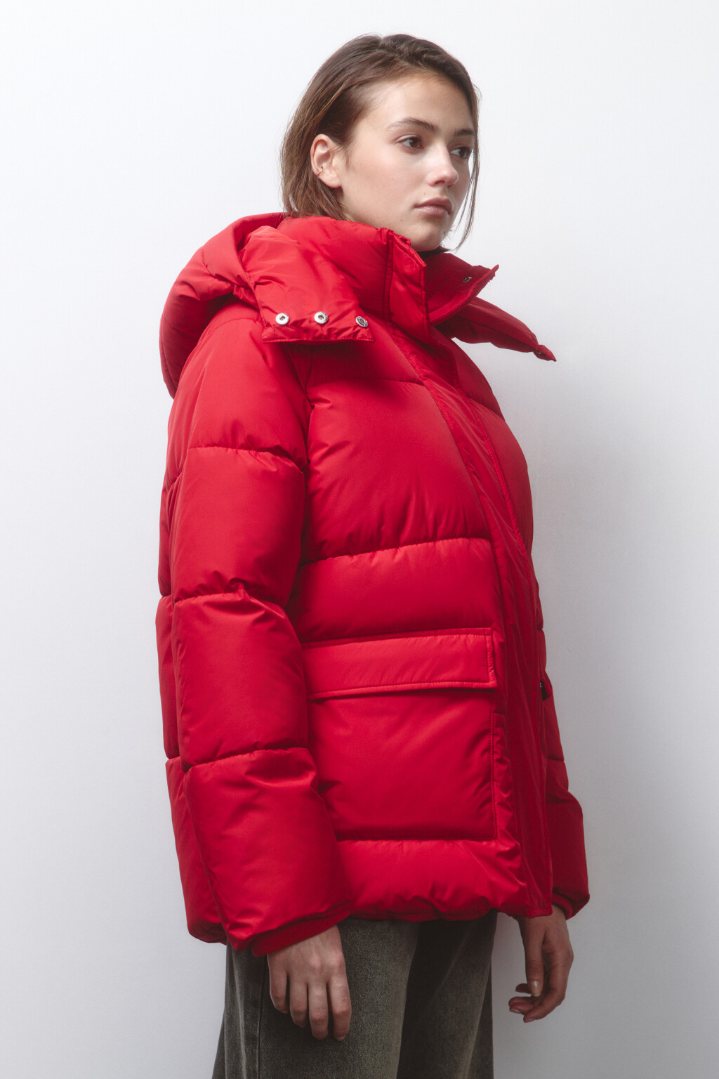 Куртка стеганая с воротником-стойкой и капюшоном - цвет красный - 3