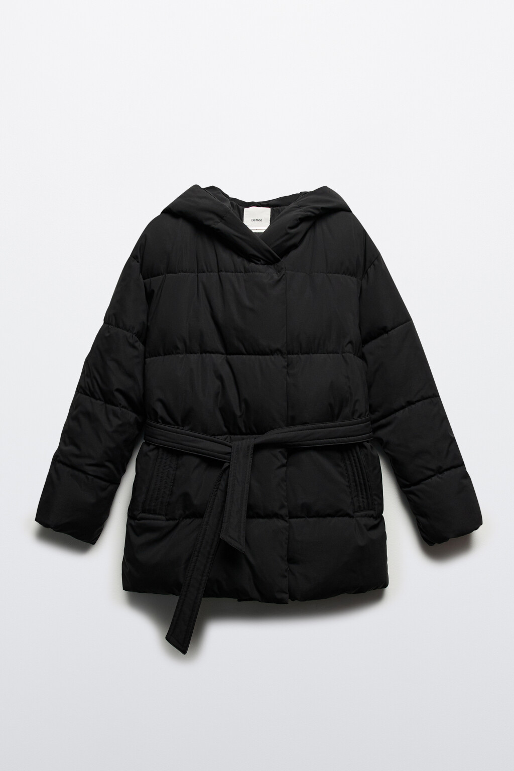 Куртка стеганая с капюшоном и поясом - цвет черный - 10
