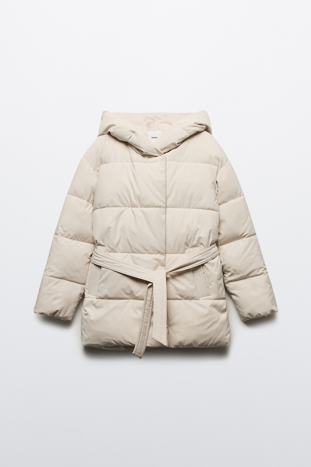 Куртка стеганая с капюшоном и поясом - цвет молочный - 11