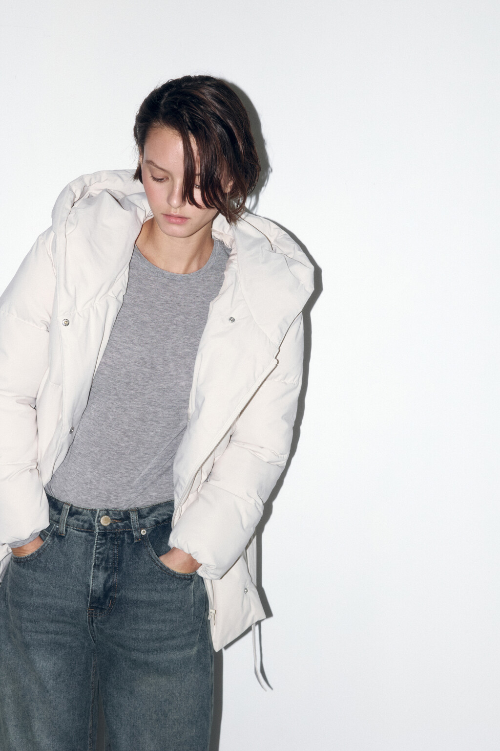 Куртка стеганая с капюшоном и поясом - цвет молочный - 2