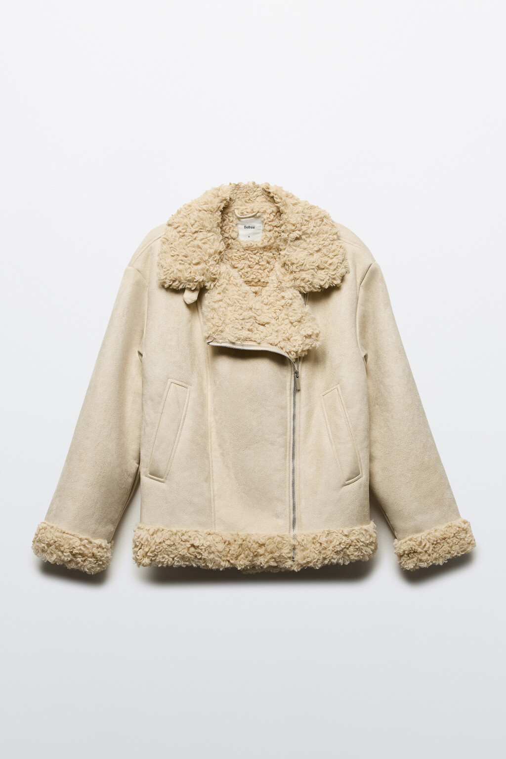 Дубленка из искусственной замши с отделкой - цвет бежевый - 9