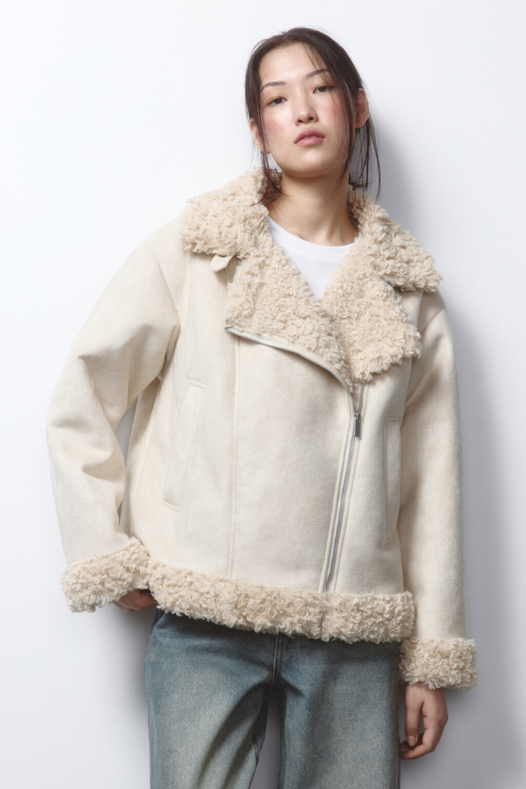 Дубленка из искусственной замши с отделкой - цвет бежевый - 2