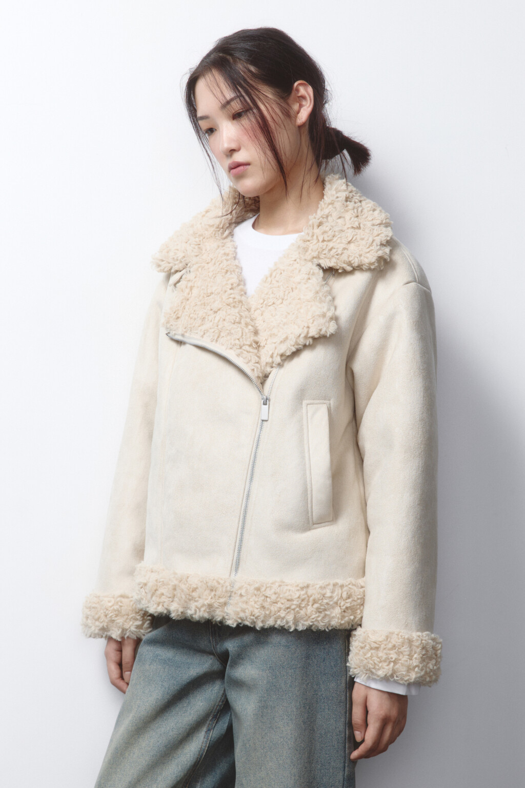 Дубленка из искусственной замши с отделкой - цвет бежевый - 1