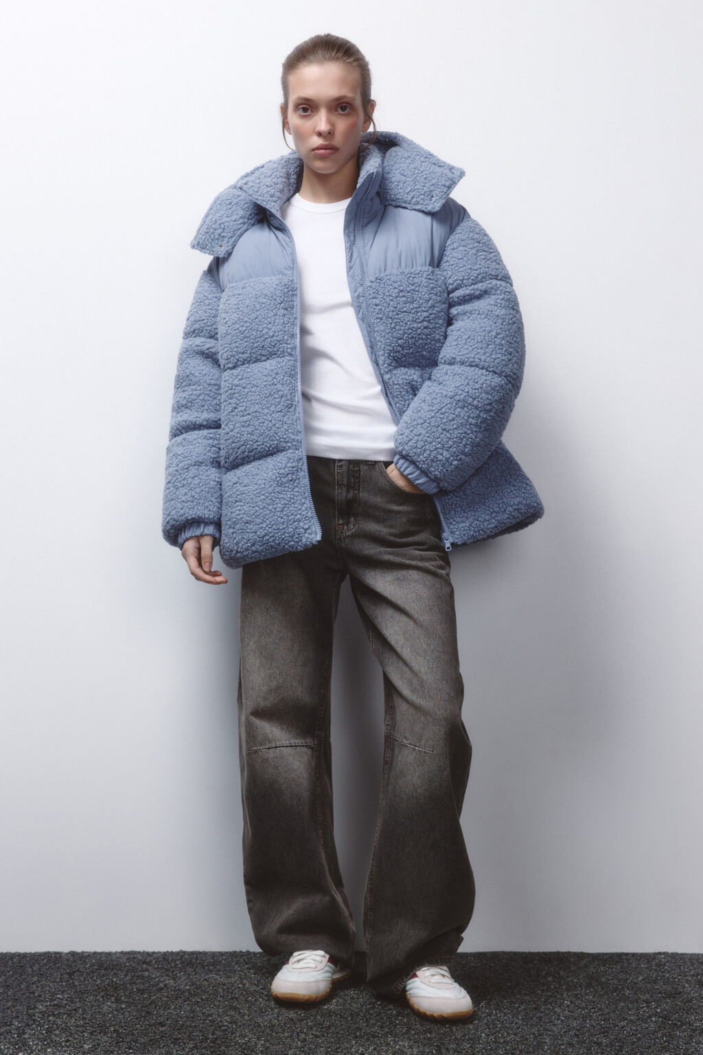 Куртка стеганая из искусственного меха с кокеткой - цвет голубой - 5