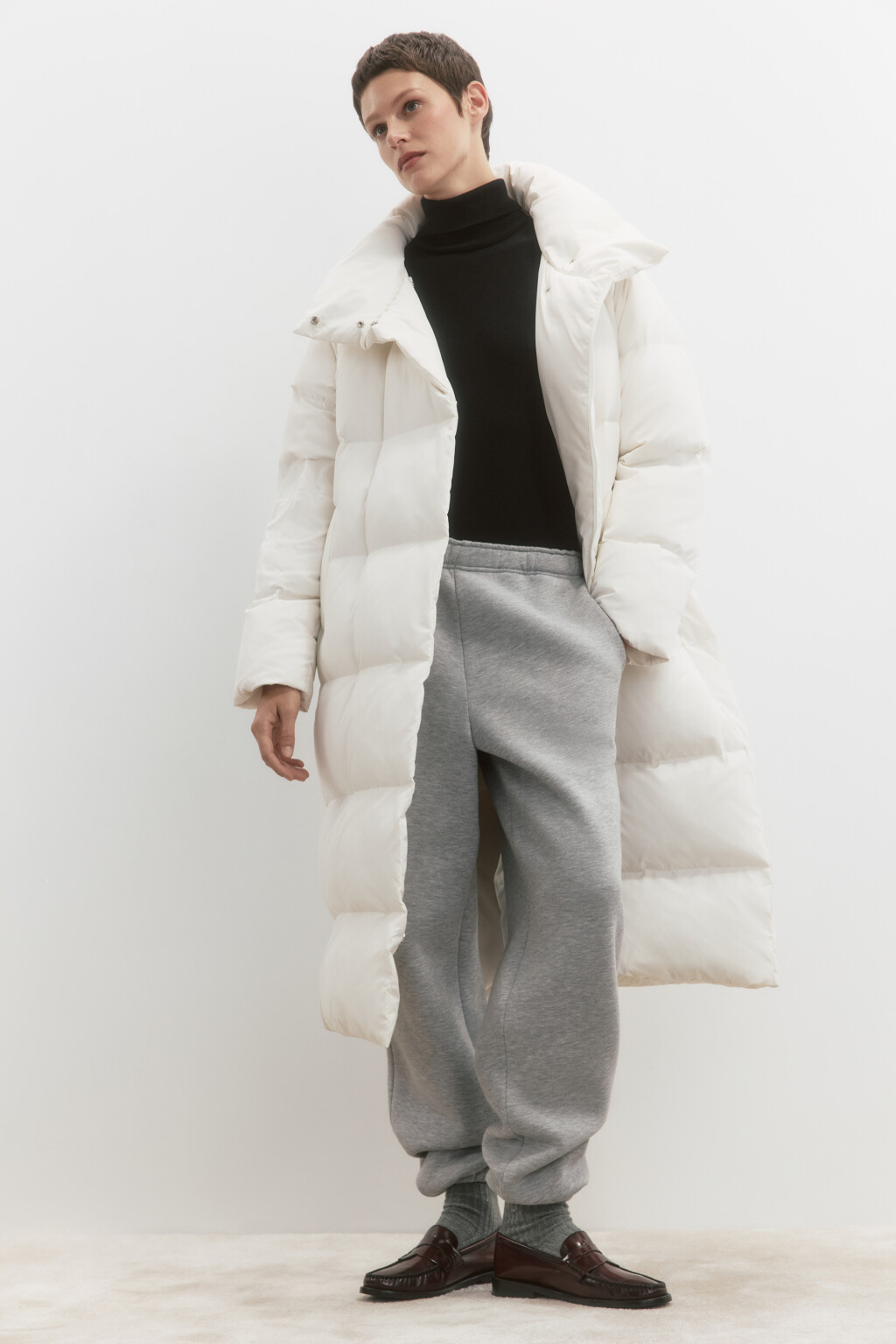 Пуховик стеганый на натуральном утеплителе - цвет бежевый - 1