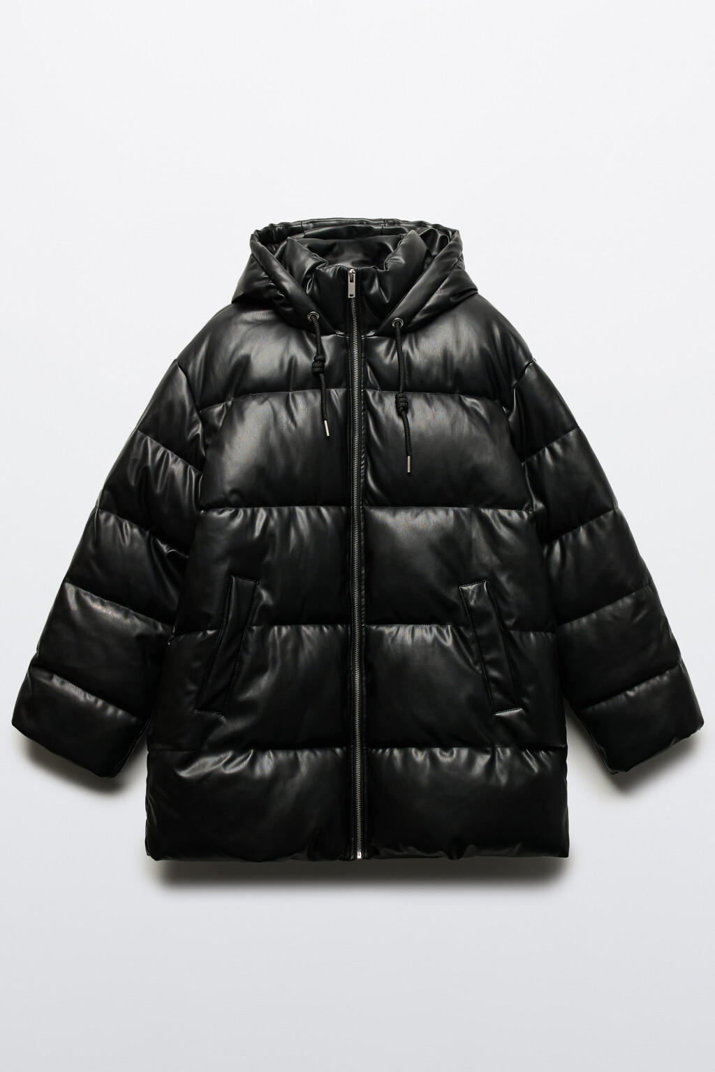 Куртка из искусственной кожи с капюшоном - цвет черный - 10