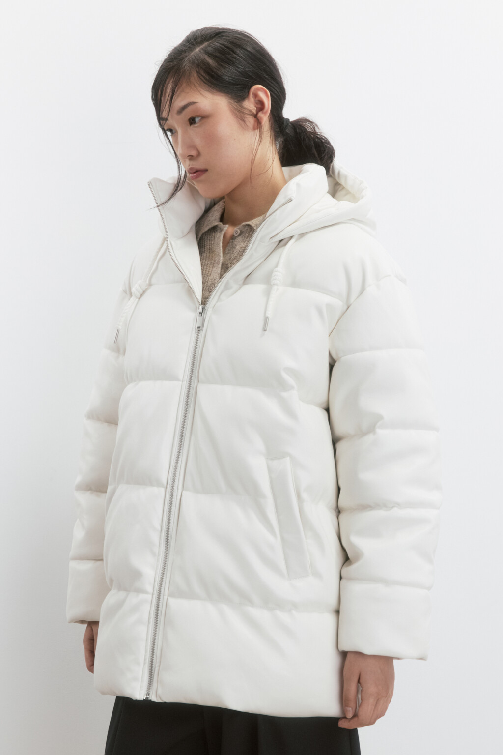 Куртка из искусственной кожи с капюшоном - цвет молочный - 4