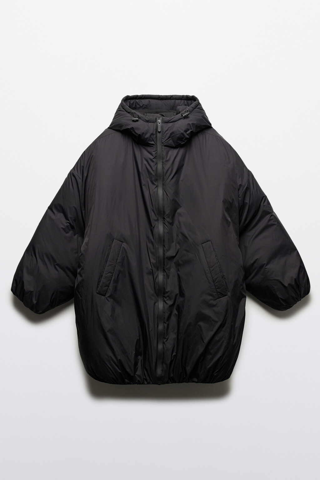 Куртка-бомбер oversize удлиненная с капюшоном - цвет черный - 9