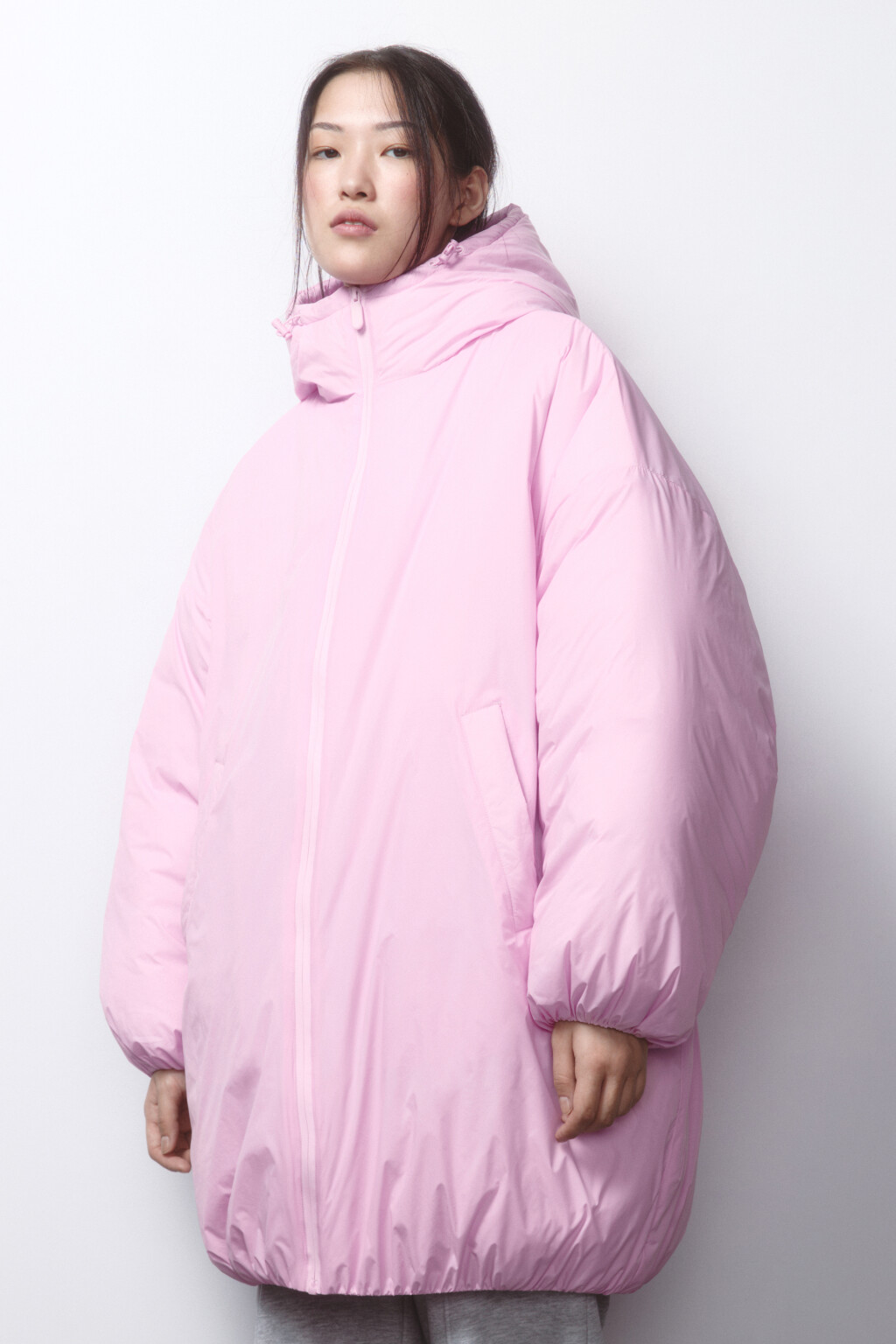 Куртка-бомбер oversize удлиненная с капюшоном - цвет розовый - 3