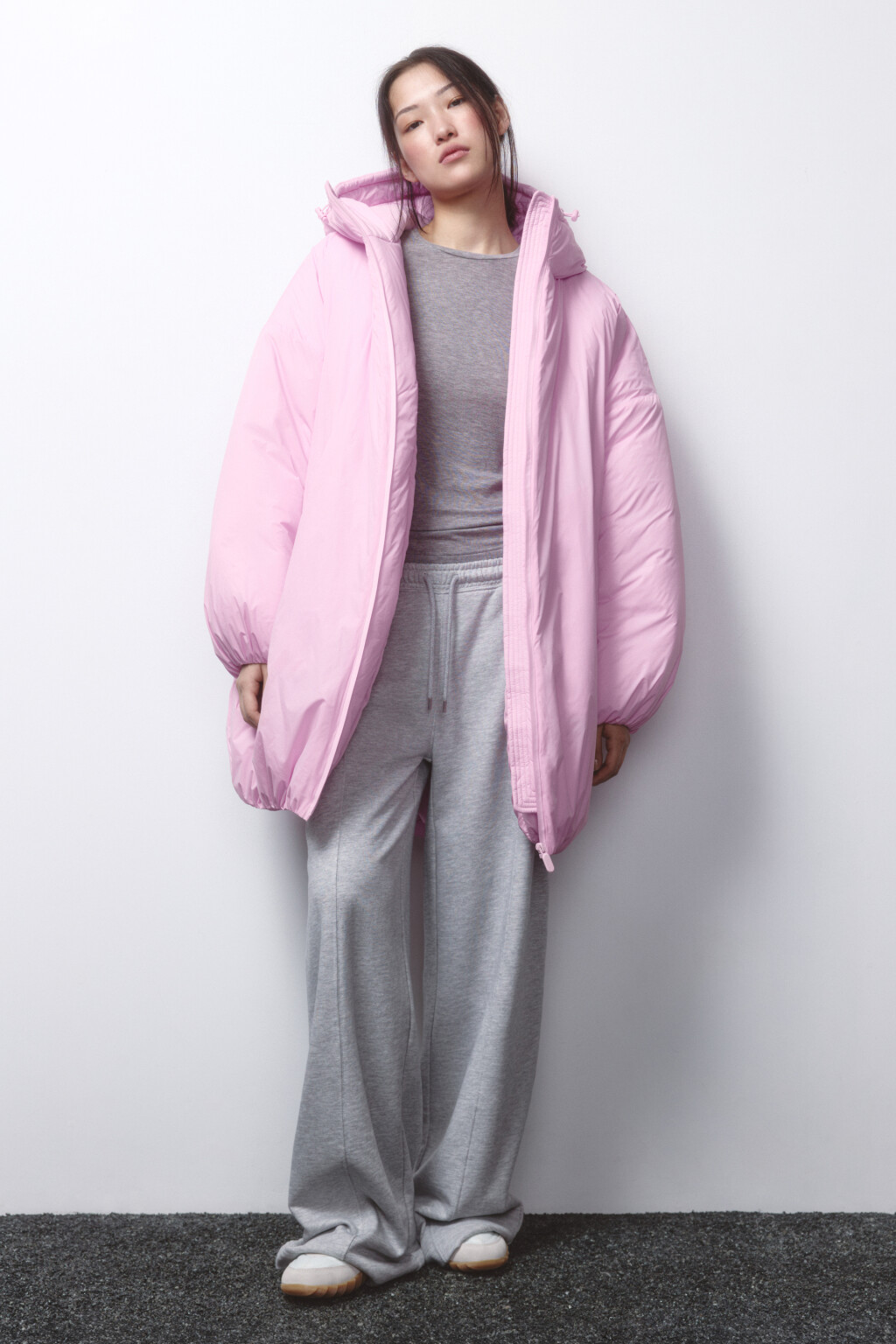 Куртка-бомбер oversize удлиненная с капюшоном - цвет розовый - 5