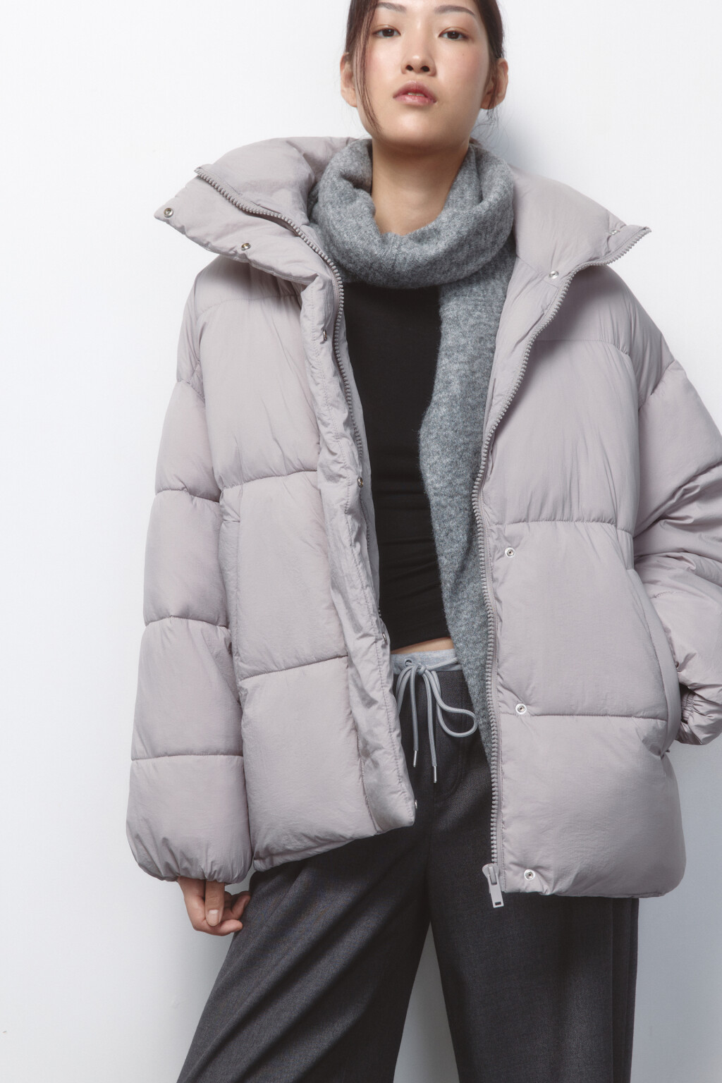 Куртка oversize стеганая с воротником-стойкой - цвет бежевый - 1