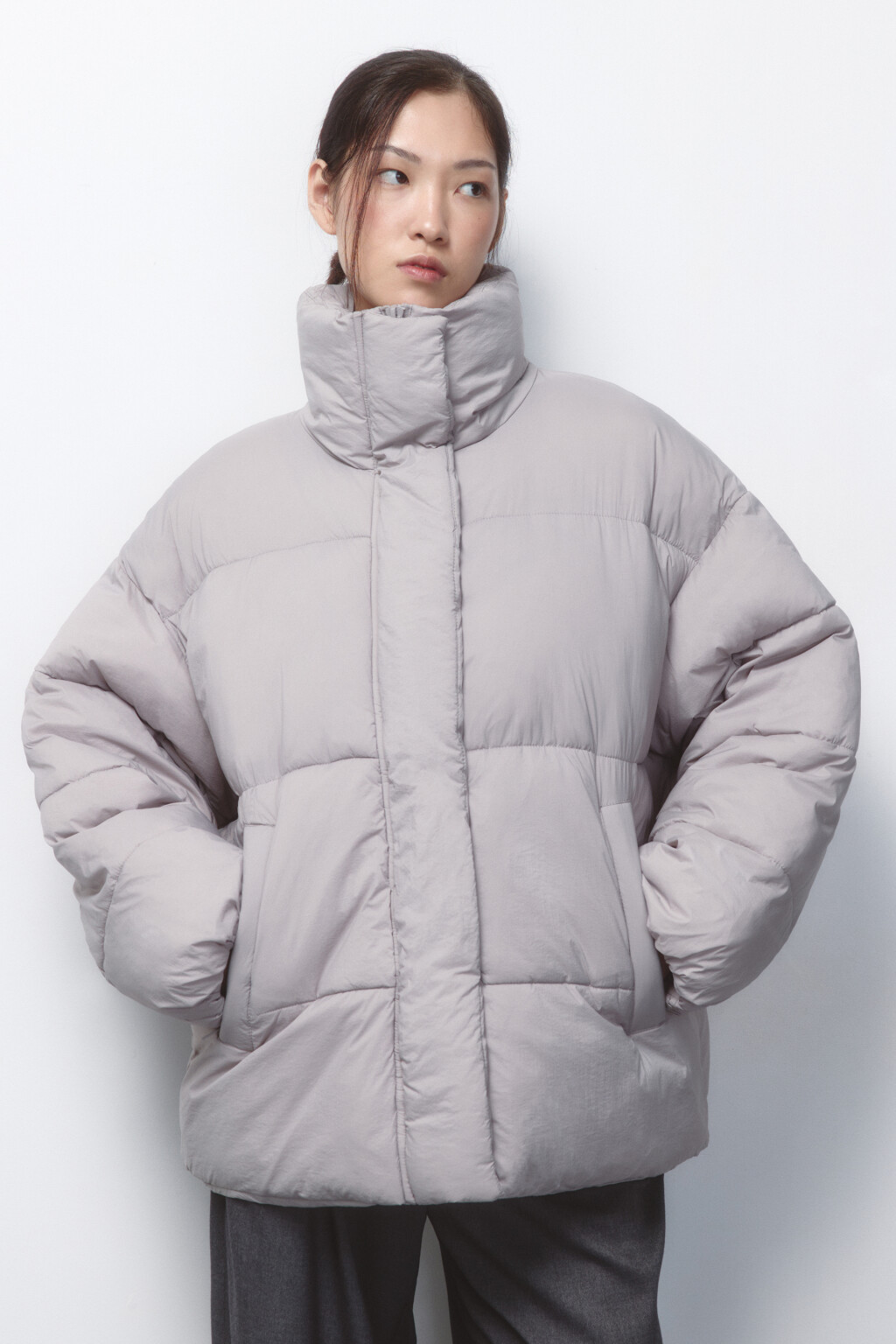 Куртка oversize стеганая с воротником-стойкой - цвет бежевый - 2