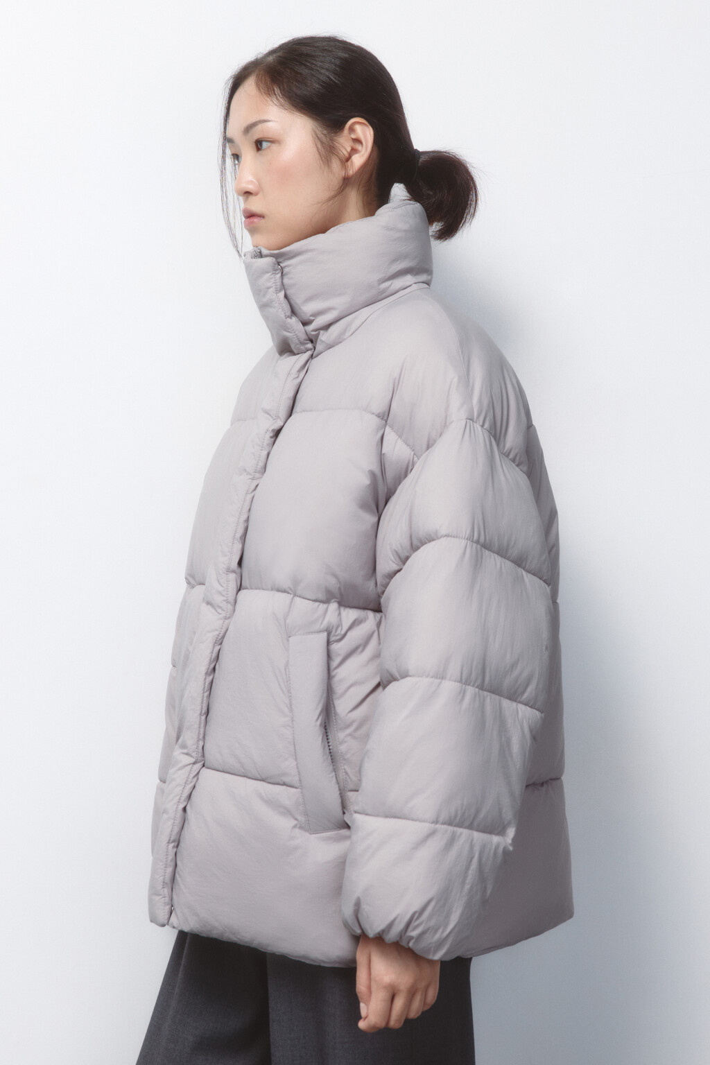 Куртка oversize стеганая с воротником-стойкой - цвет бежевый - 3