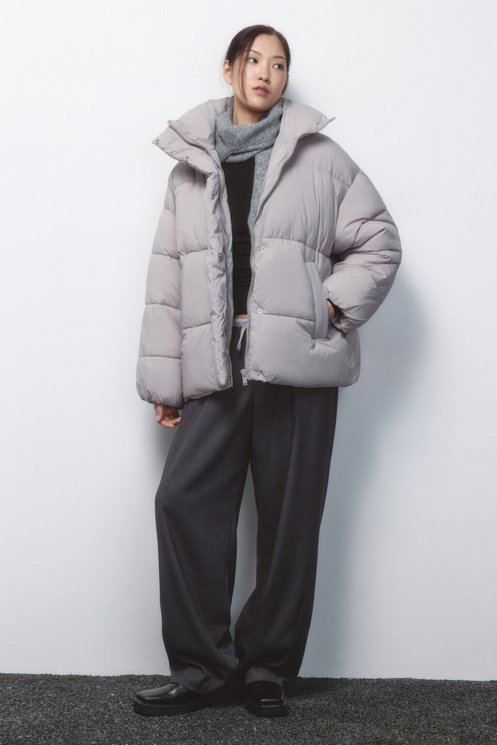 Куртка oversize стеганая с воротником-стойкой - цвет бежевый - 5