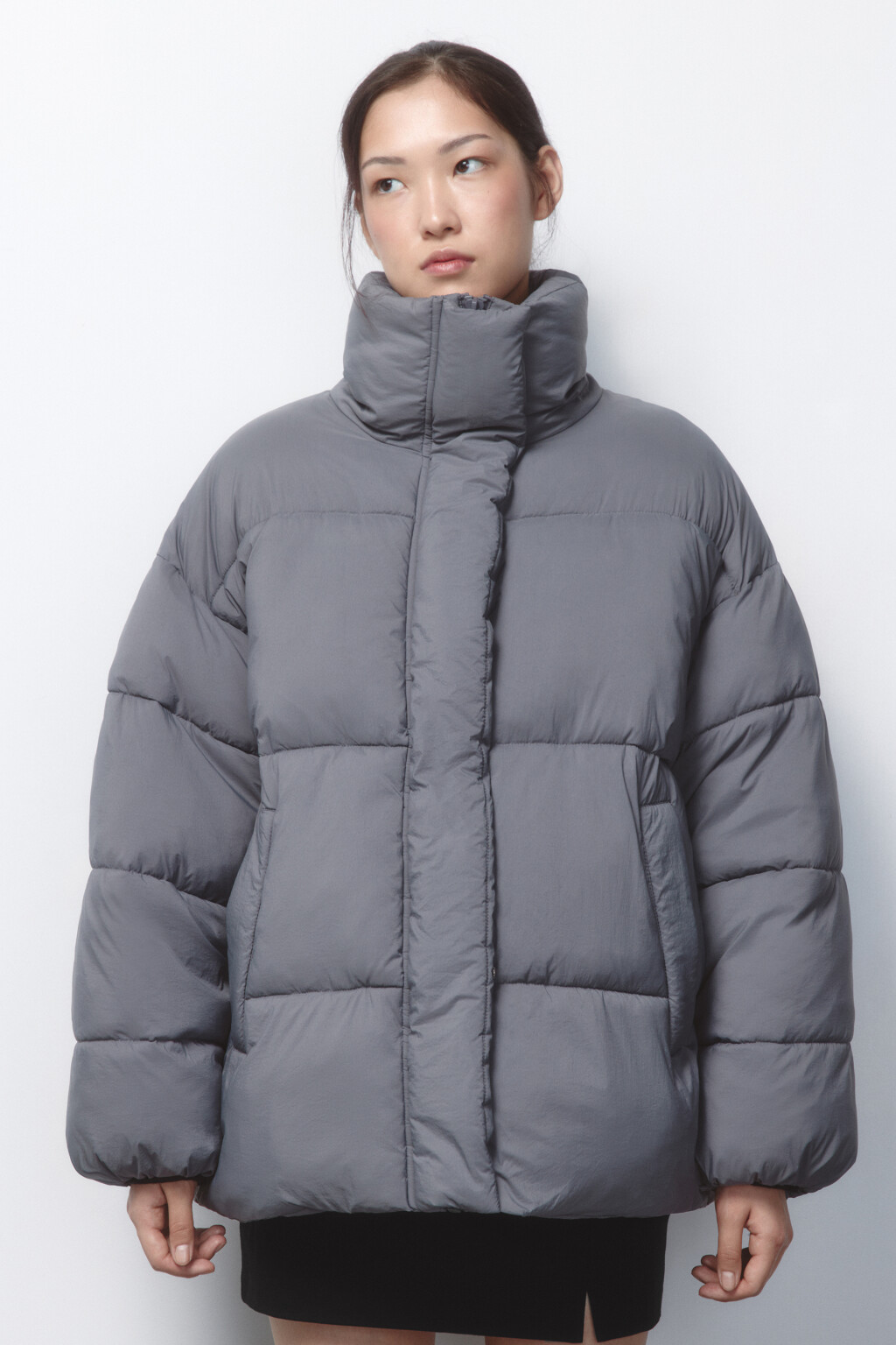 Куртка oversize стеганая с воротником-стойкой - цвет серый - 2