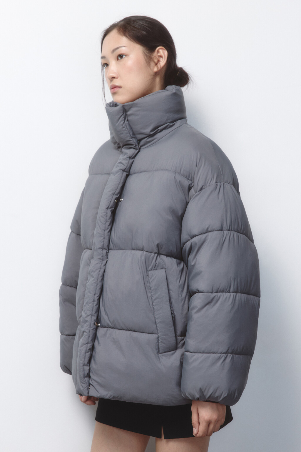 Куртка oversize стеганая с воротником-стойкой - цвет серый - 3