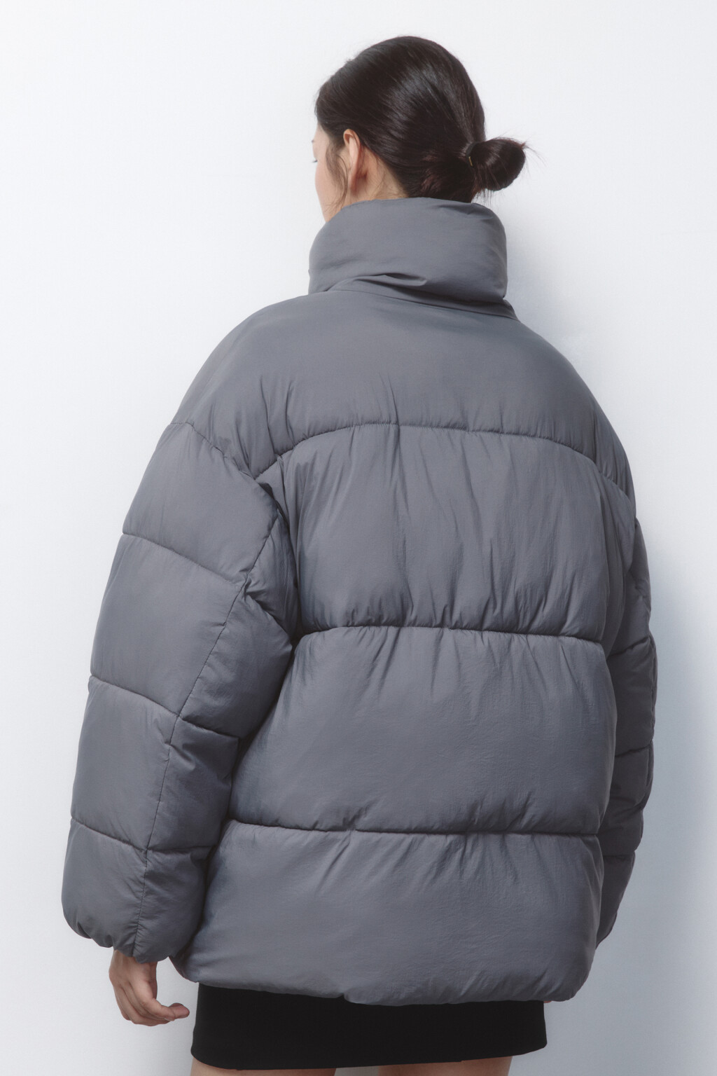 Куртка oversize стеганая с воротником-стойкой - цвет серый - 4