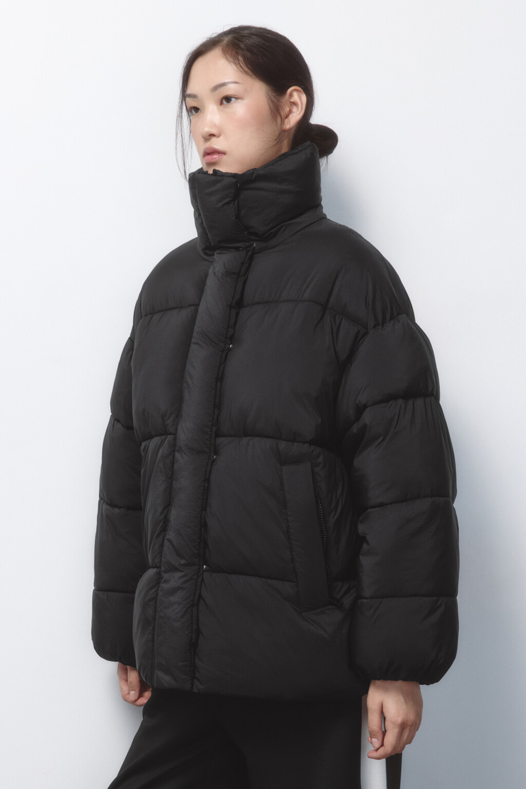 Куртка oversize стеганая с воротником-стойкой - цвет черный - 3