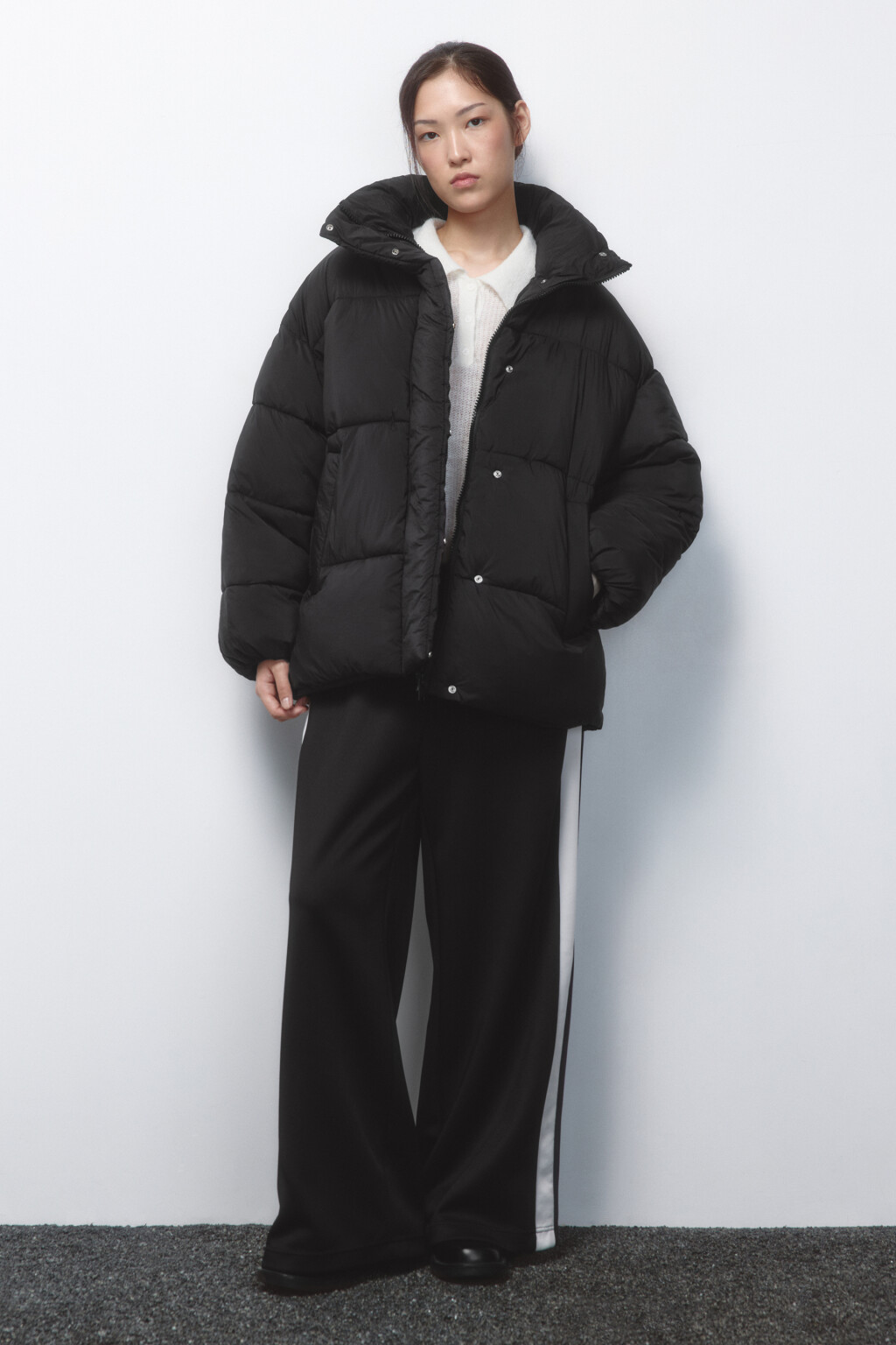 Куртка oversize стеганая с воротником-стойкой - цвет черный - 5