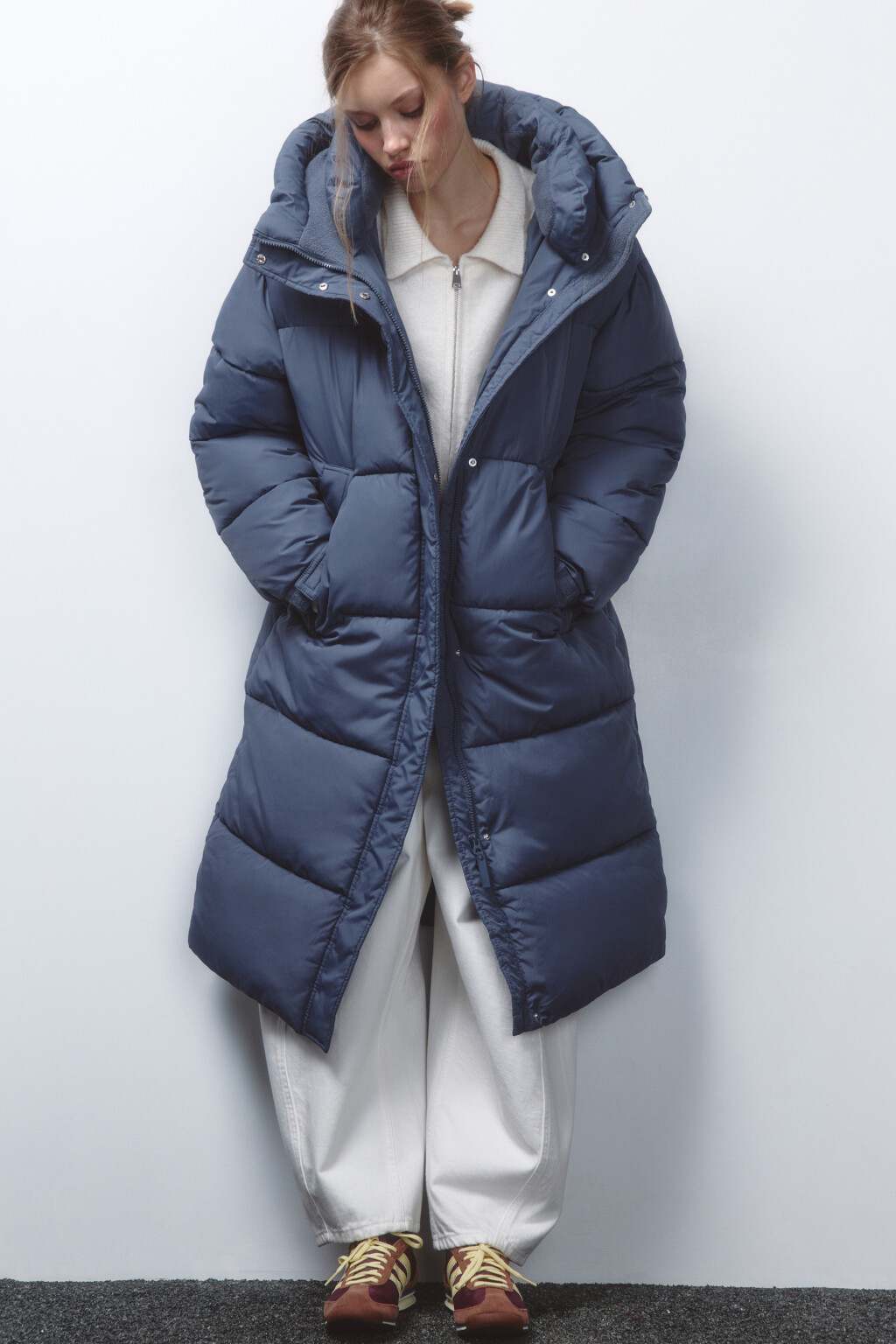 Пальто стеганое с утепленным капюшоном - цвет серый - 1