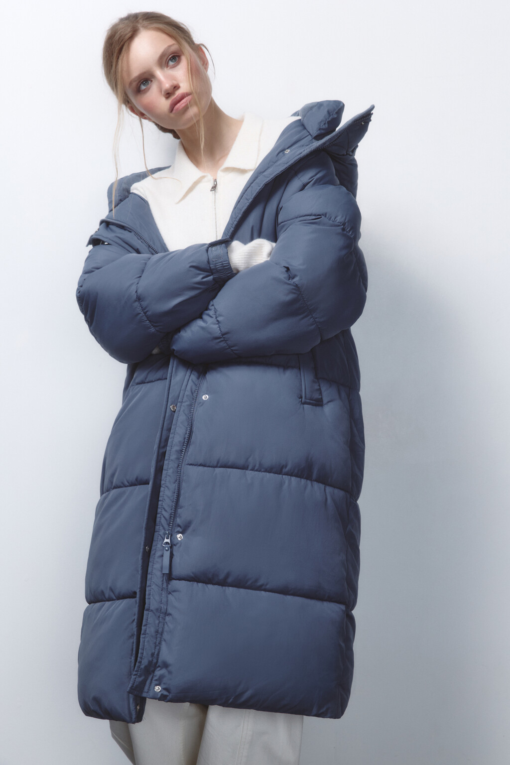 Пальто стеганое с утепленным капюшоном - цвет серый - 2