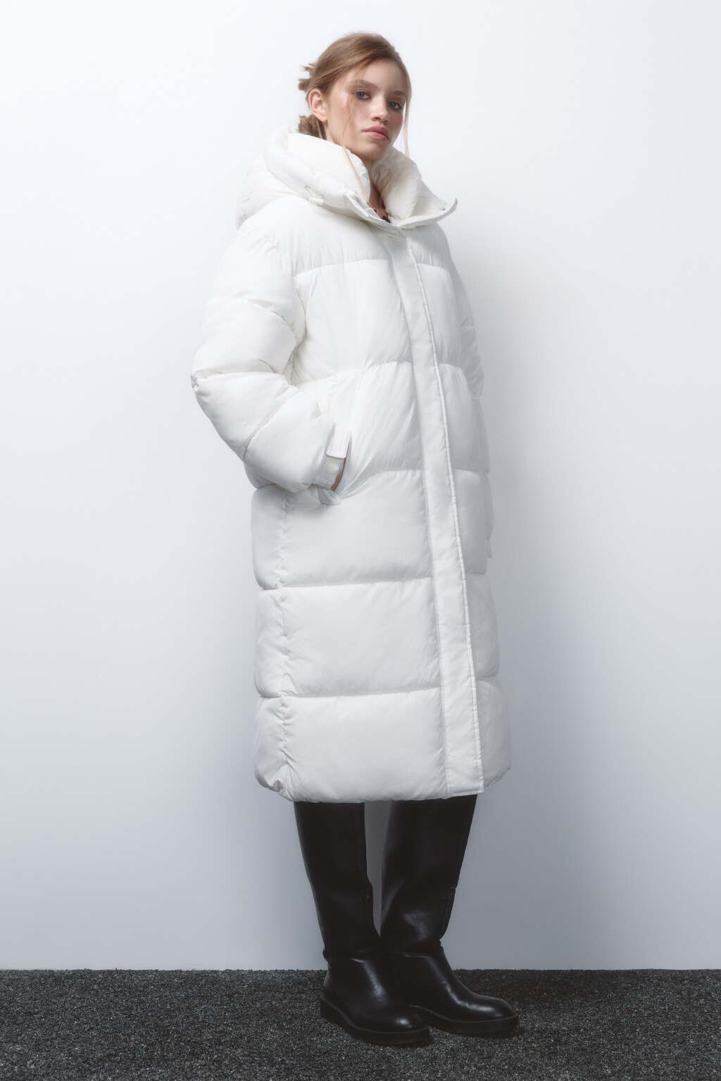 Пальто стеганое с утепленным капюшоном - цвет молочный - 3