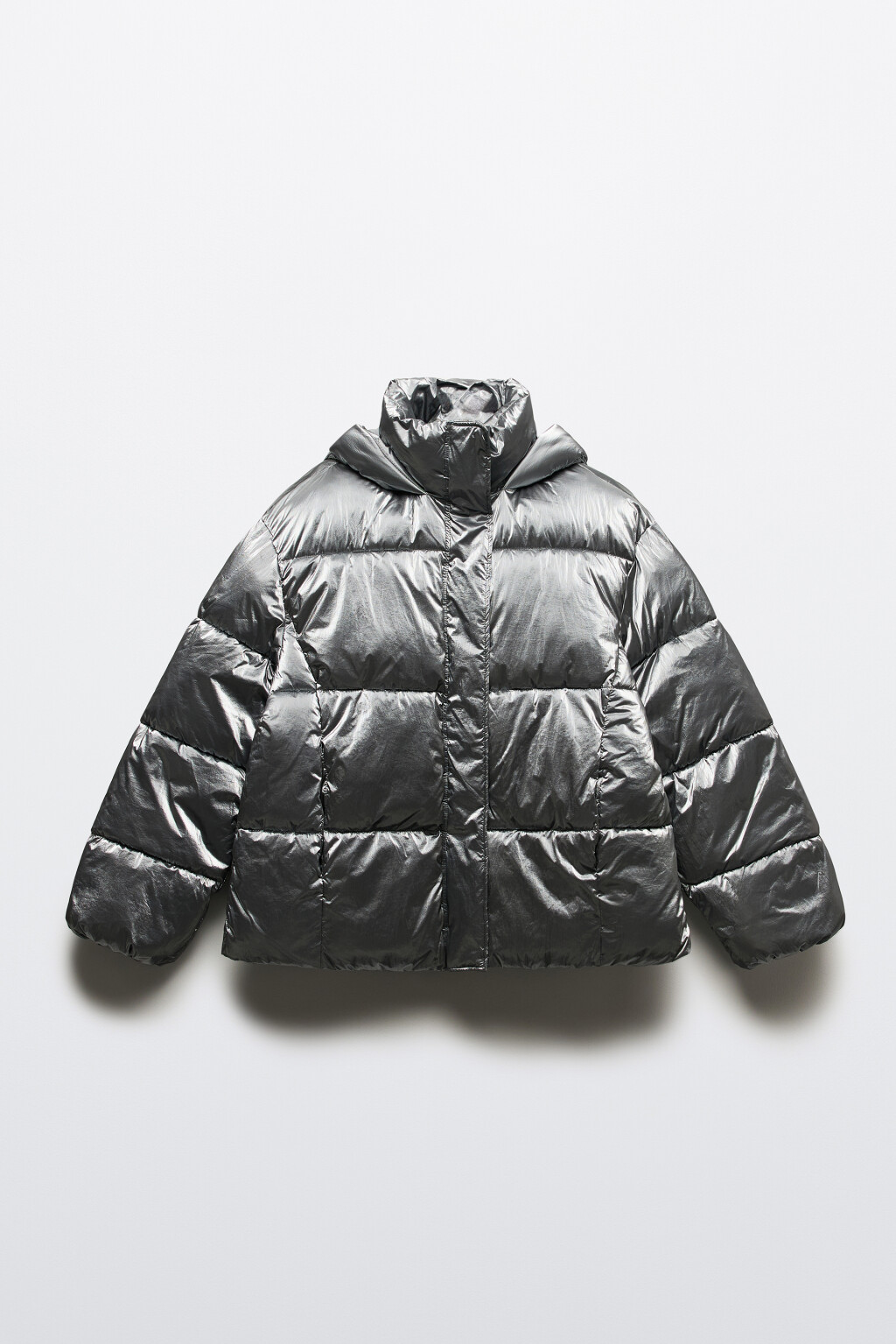 Куртка стеганая из блестящей ткани - цвет серый - 10