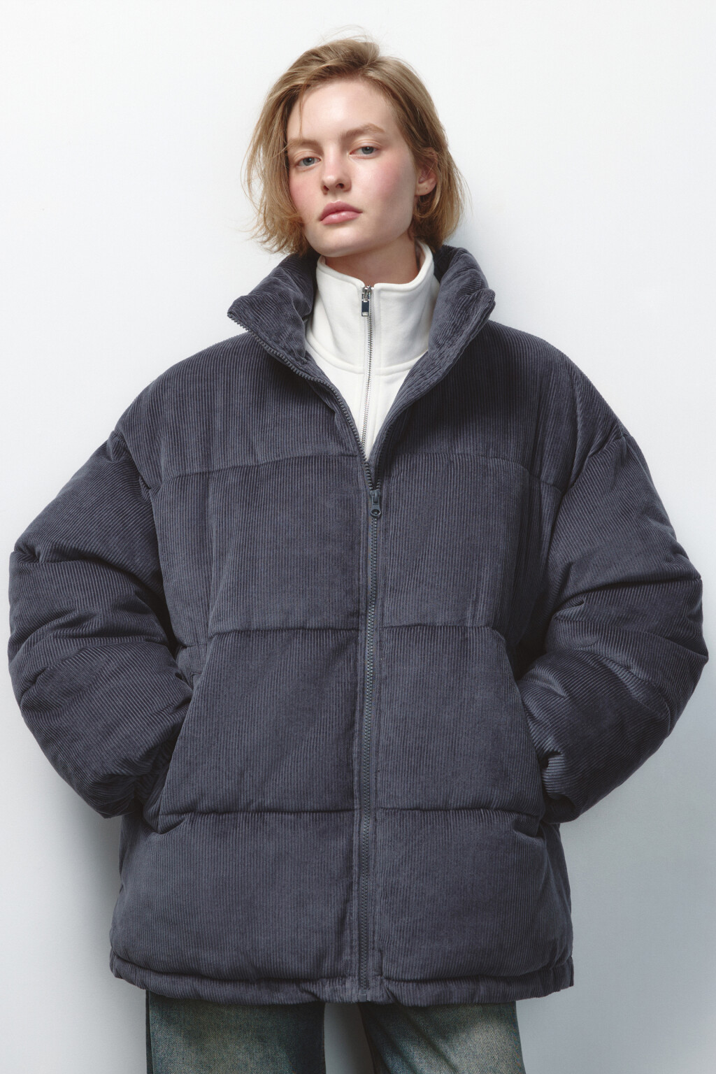 Куртка oversize вельветовая с воротником-стойкой - цвет серый - 2