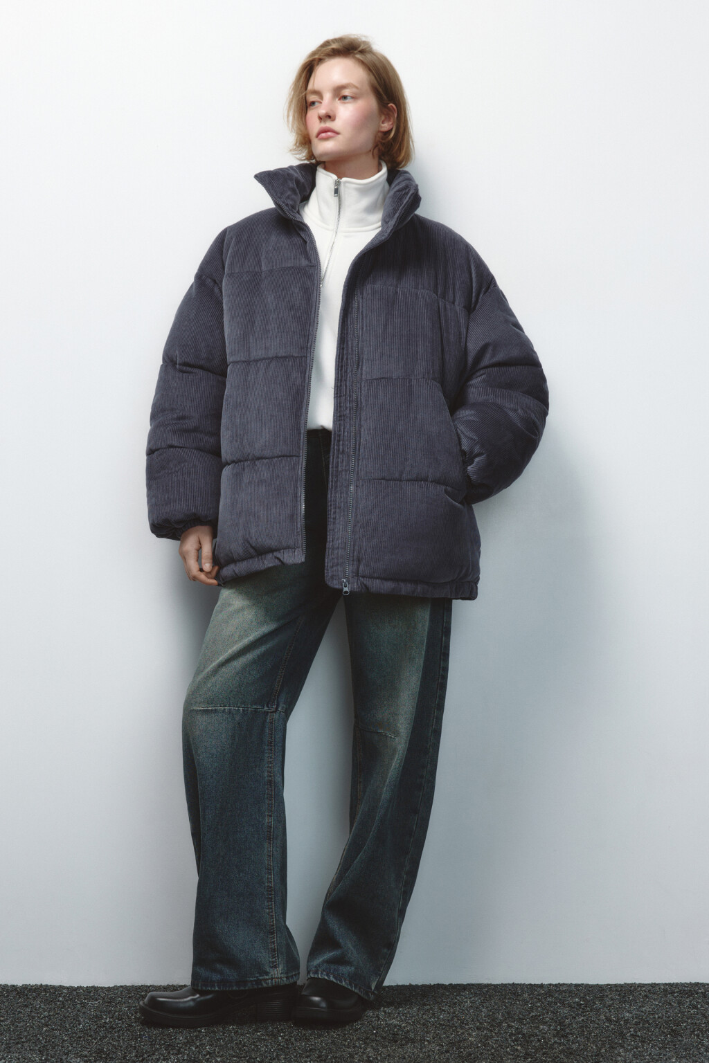 Куртка oversize вельветовая с воротником-стойкой - цвет серый - 5