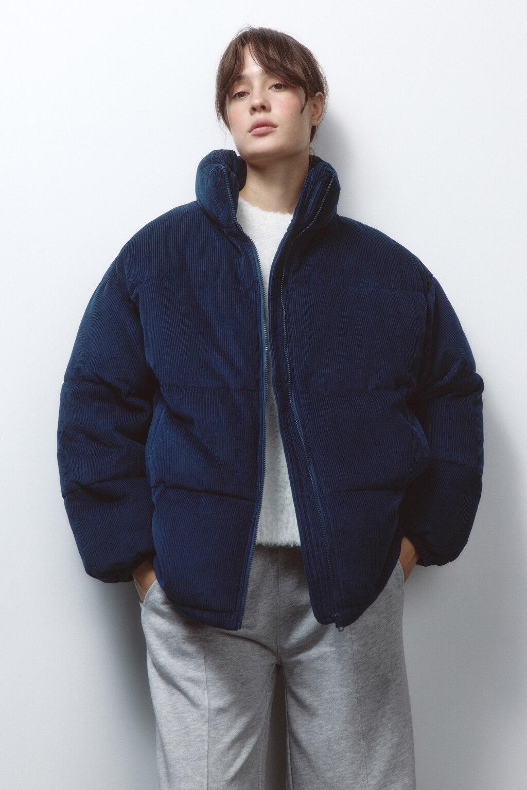 Куртка oversize вельветовая с воротником-стойкой - цвет синий - 1