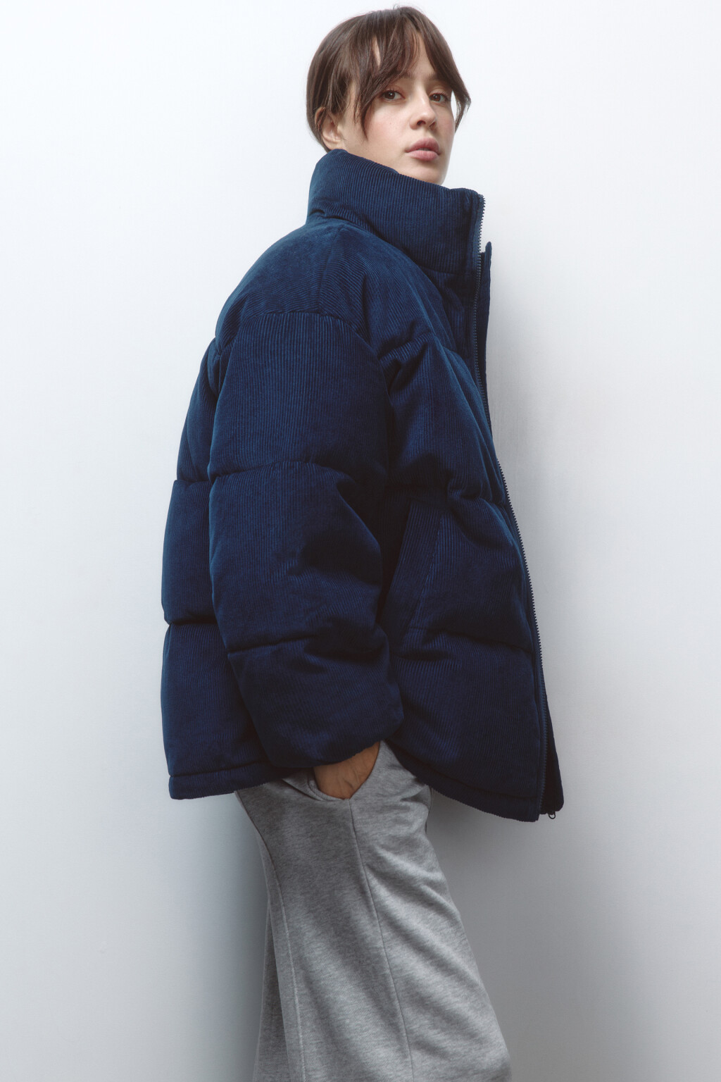 Куртка oversize вельветовая с воротником-стойкой - цвет синий - 2