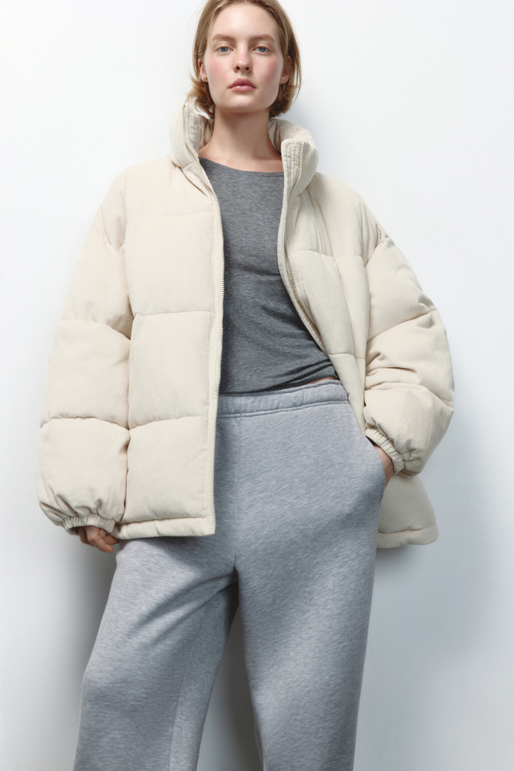 Куртка oversize вельветовая с воротником-стойкой - цвет молочный - 1