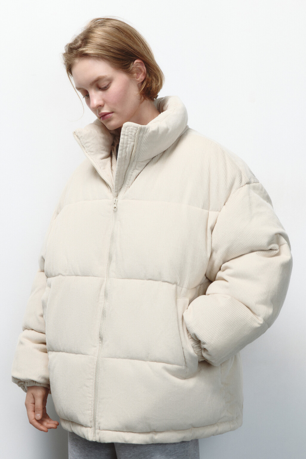 Куртка oversize вельветовая с воротником-стойкой - цвет молочный - 3