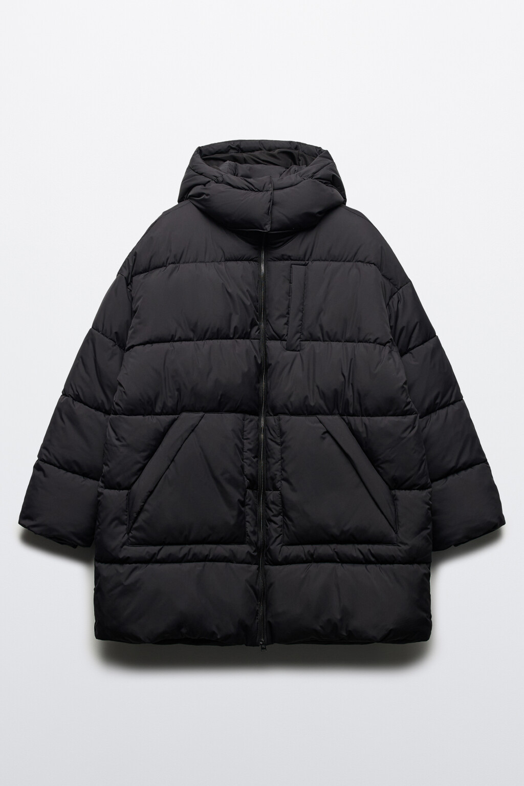 Куртка стеганая удлиненная с капюшоном - цвет черный - 10