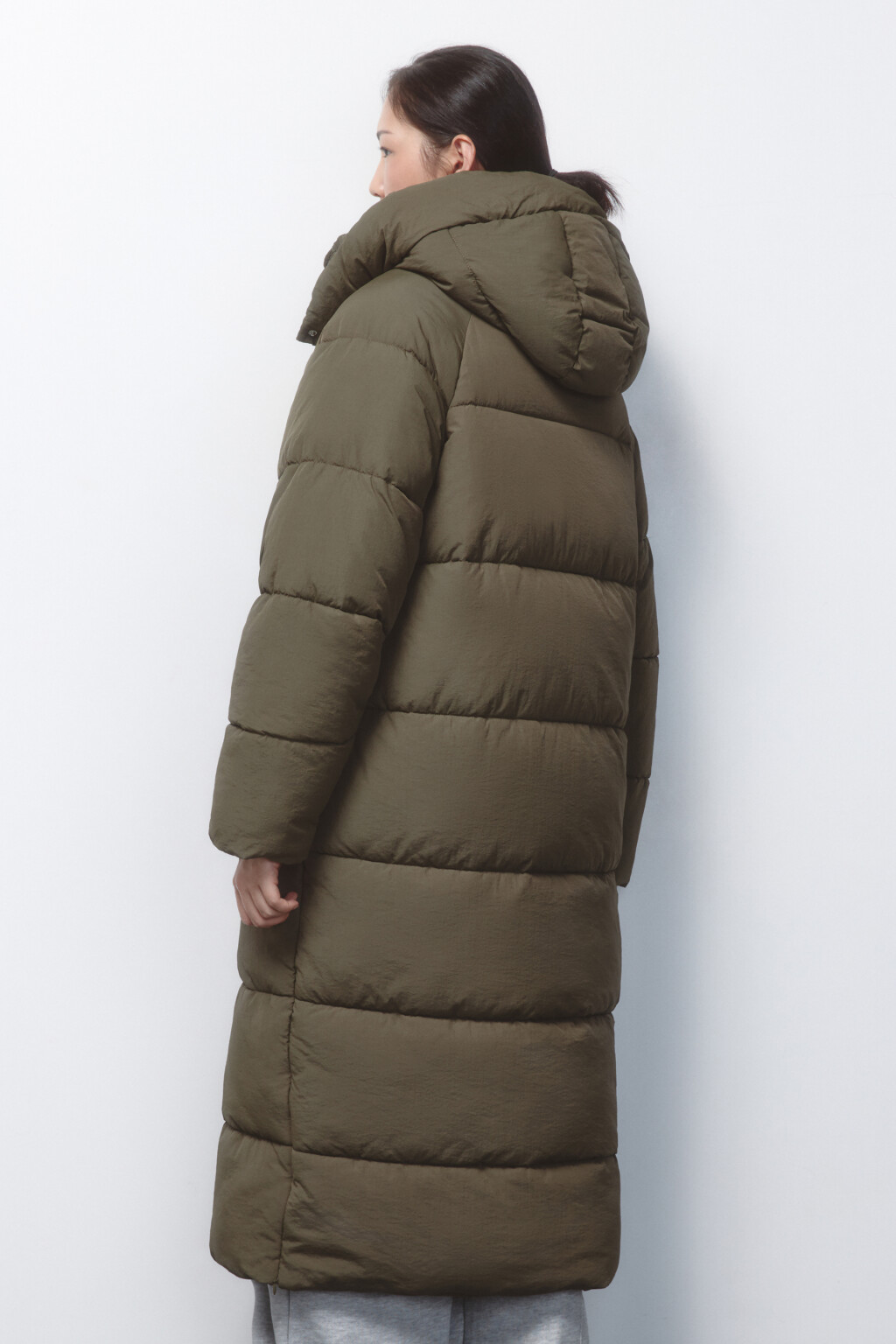 Пальто стеганое с капюшоном и воротником-стойкой - цвет зеленый - 4