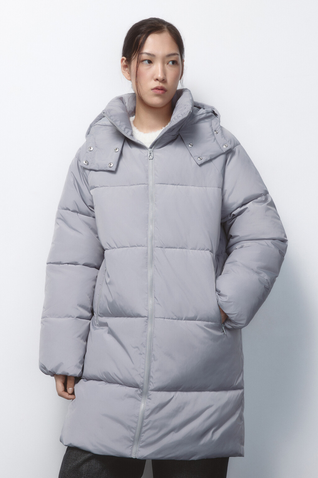 Куртка стеганая удлиненная с капюшоном - цвет серый - 2